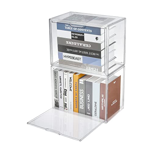FABROK 2Pcs Clear Book Storage Organizer Box, Plastic Stackable B...