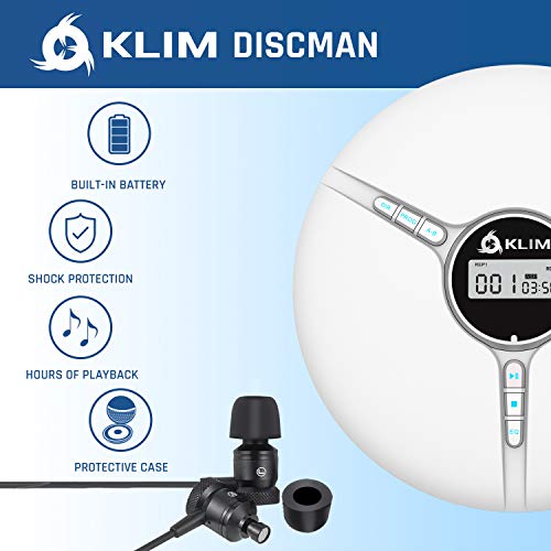 Image of KLIM Discman Portable CD Player with Headphones, Built-in Battery - New Version - CD Players for Home, Car - Compatible w /SD Card, CDR, CDRW, MP3, WMA - 5 EQ Effects - White