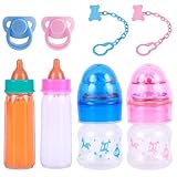 BABESIDE Baby Doll Bottles with Disappearing Milk and Juice Magic Bottles, Magnetic Pacifiers and Pacifier Clips Chain for Reborn Baby Dolls Girls & Boys, 8 Pcs Baby Doll Accessories Set