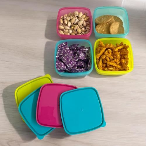 Image of C.S.M CSM Square Food Storage Containers, Set of 8 (330ml Each), Air Tight, BPA Free, Microwave Safe, Stackable, Multicolour Kitchen Organiser, Dishwasher Safe