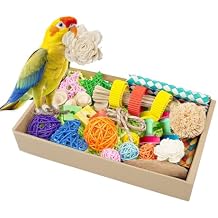 Bird Toys, Colorful Birds Foraging & Shredded Toy Boxs, Rattan Weaving Safe Parrot Toys, for Lovebird Cockatoo African Gray Parrot and Birds