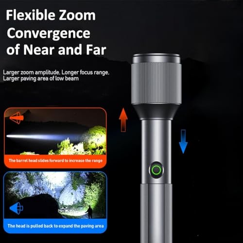 Image of TEQO by Rock Light Rechargeable Torch | Torch Light High Power, 4 Light Modes, 20W, 2000 mah Battery,Telescopic Zoom, LED Flashlight, Long Distance Range, for Home,Outdoor & Emergency Use (Grey)