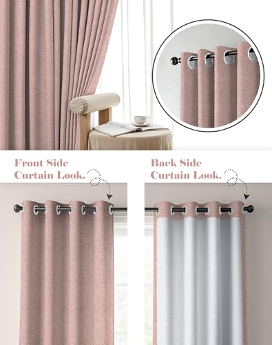 Image of Casableu Twillbone Digital Print 85% Blackout Curtains for Door /Window, Thermal Insulated, Tie Back, Wider Width 50 in, Eyelet Curtains for Living Room /Bedroom (M Pink 7 ft Set of 2)