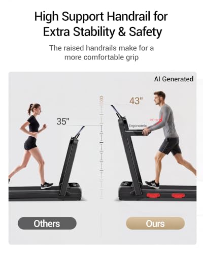 Image of 15% Auto Incline Walking Pad Treadmill with 12-Level, Under Desk Treadmill with Handles, Portable Treadmills for Home Small, 43‌″ High Armrests