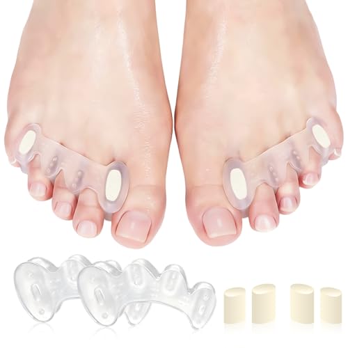 2 Pares Separadores para dedos de los pies,Corrector de Dedos de Pies,2 Insertos pequeños y grandes,para Relajar y Estirar,Adaptarse a diferentes espacios entre los dedos Pies(Transparente)