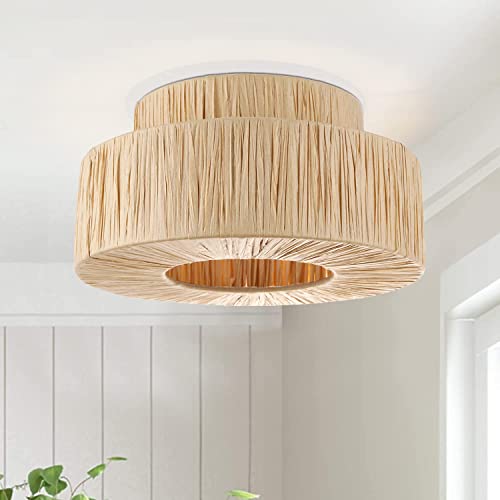 FRIDEKO HOME Vintage Hanfseil Deckenleuchte - Retro Deckenlampe E27...