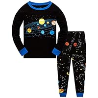 Popshion Boys Pyjamas Set Planet Toddler Clothes Kids Pjs 100% Cotton Nightwear Space Long Sleeve Sleepwear 2 Piece Outfit 2-3 Years