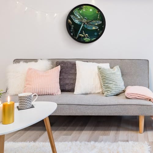 Horloge murale ronde libellule verte silencieuse de 30 cm - 6