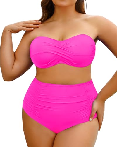 Yonique Women Plus Size High Waisted Bikini Sets Two Piece Strapless Swimsuits Tummy Control Bathing Suit Bandeau Swimwear2