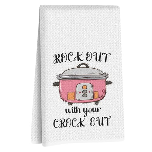 Image of Funny Kitchen Towels 24x14 Inch, Durable Reusable Microfiber Dish Towel, Rock Out Waffle Weave Hand Tea Towels for Kitchen Home Bathroom Farmhouse Decor, Housewarming Gifts for Women Mom Friend