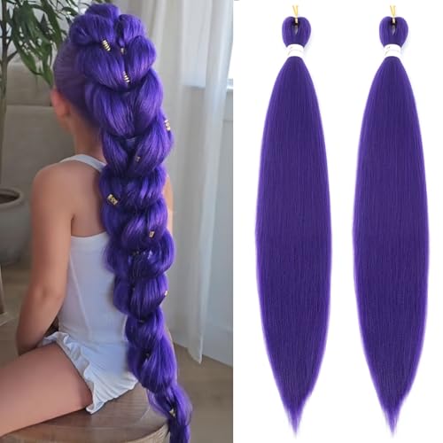 Purple Braiding Hair Pre Stretched 24 Inch 2 Packs Braiding Hair Extensions for Braids, Soft Yaki...