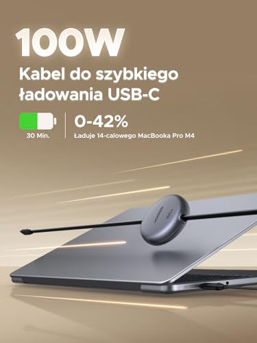 UGREEN Kabel USB C 100 W 1 m Kabel ładujący Kabel szybkiego ładowania USB C zwijany PD 3.0 PPS Kabel USB C do USB C do urządzeń iPhone 17, MacBook Pro, iPad Pro, Galaxy S25, Steam Deck itp（szary）