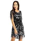 CHICTRY Women's V Neck Sleeveless Sequins Tassels Ballroom Samba Flapper Dresses Black X-Large