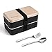 Fiambrera bento box original Lunch Box Lunchbox Caja de Almuerzo contenedor Bundle Divider Estilo japonés con acero inoxidable Utensilios cuchara y tenedor (Negro)