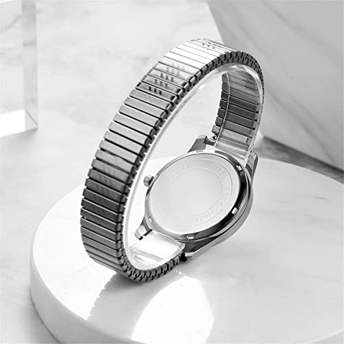 JewelryWe Mens Big Dial Easy Reader Round Quartz Watch Gold/Silver Tone Elastic Band Wristwatch - Image 6