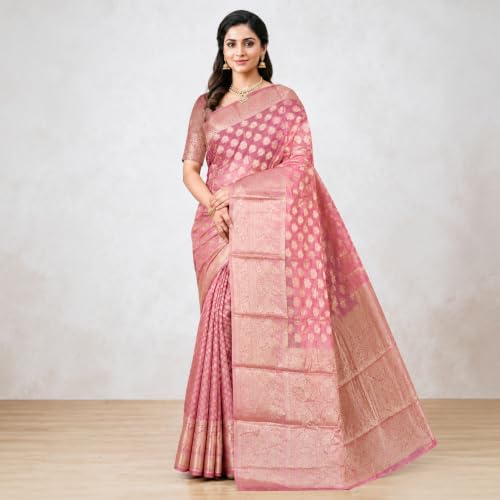 Image of Organza Silk Saree Wedding For Women Banarasi Sadi Original Kanchipuram Pure Rich Pallu Sari With Blouse Piece