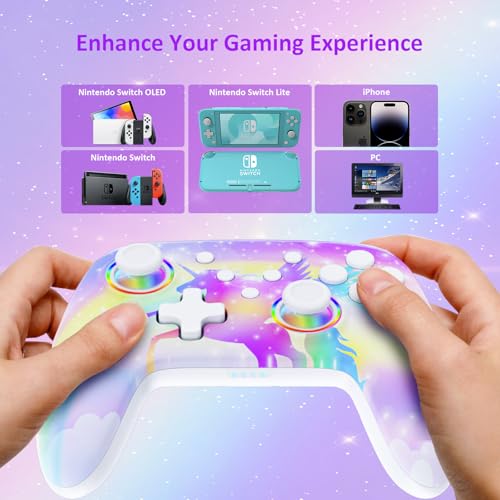 Image of NexiGo Wireless Controller (No Deadzone) for Switch 2 and Switch, Bluetooth Controllers for Nintendo Switch with Vibration, Motion, Turbo and LED Light (Violet Unicorn)