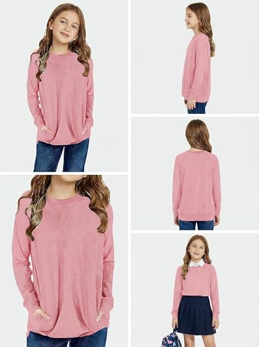 Image of SELINK Girls Big Kids Long Sleeve Striped Color Block Pocket Tees | Casual Loose Fit With Side Pockets,Soft Stretch Polyester Blend For Big Girls Daily&Back To School Wear