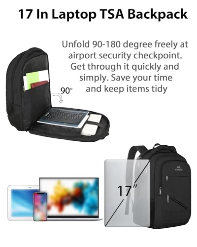 Image of MATEIN 17 Inch Work Laptop Backpack, Large College Computer Bookbag with TSA Laptop Compartment, Water Resistant Business Travel Backpack with Anti Theft Pocket, Graduation Gifts for Men Women
