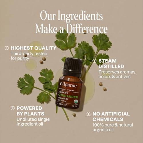 Image of Cliganic Organic Coriander Seed Essential Oil, 100% Pure Natural for Aromatherapy | Non-GMO Verified