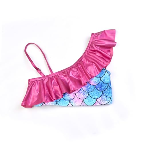 Image of CHILDRENSTAR Girls Metallic Bathing Suits Shiny Ruffles One Shoulder 2 Pieces Swimsuits Cute Bikini Set