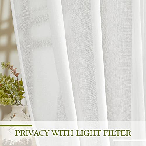 NICETOWN White Living Room Curtains Extra Long 135 inches Long, Grommet Linen Curtains & Drapes Privacy with Light Filtering Window Treatment for Bedroom, W52 x L135, 2 Panels