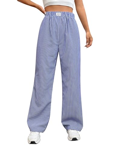 OYOANGLE Women's Straight Wide Leg Trousers Striped Print