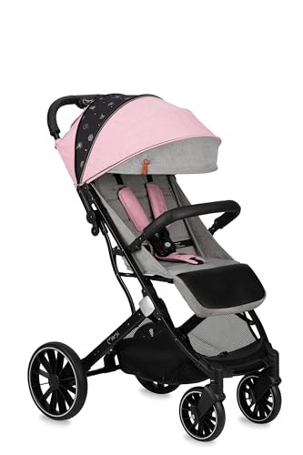 MoMi ESTELLE LIGHT PLUS a partir de los 6 meses (hasta 22 kg), silla de paseo plegable con arnés de 5 puntos, cesta de la compra, barra telescópica, se mantiene de pie plegada