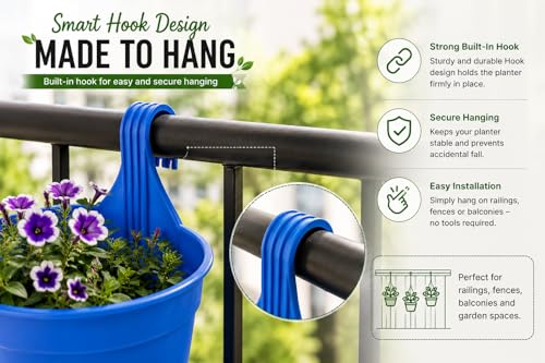 Image of 7.5 Inch Plastic Hanging Planters, Set of 5 Multicolor Flower Pots with Hooks for Indoor Outdoor Plants, Balcony, Home and Garden Decor