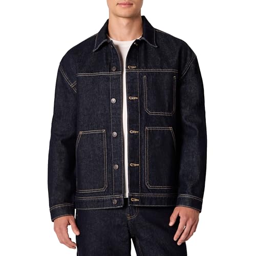 Amazon Essentials Men's Rigid Denim Relaxed-Fit Utility Jacket, Rinse, Medium