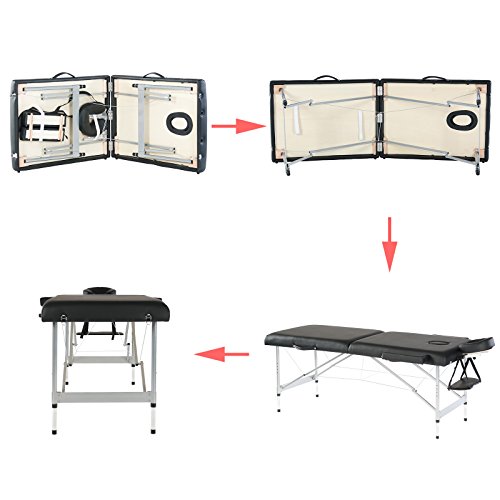 Artechworks Lightweight Massage Table With Aluminium Frame, 2 Fold Beauty Therapy Bed， W/Free Carry Case, Face Cradle, Arm Rests (Black) #TOP7