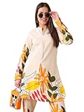 ANUSHIL Women’s Floral Printed Co-Ord Set – 2 Piece Lounge Set with Top & Pants – Ethnic Casual Summer Outfit (Cream & Orange, XL)