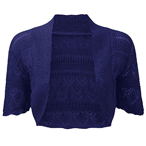 Bolero crochet de punto: la chaqueta corta plus size azul marino tallas 16-18