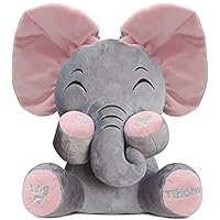 Tihoho Peek A Boo Animated Talking Singing Elephant Plush Huggable Toy Baby Animated Elephant Plush Cute Toys Gift Stuffed Doll for Baby Toddlers Kids Boys Girls Gift Adjust Sound