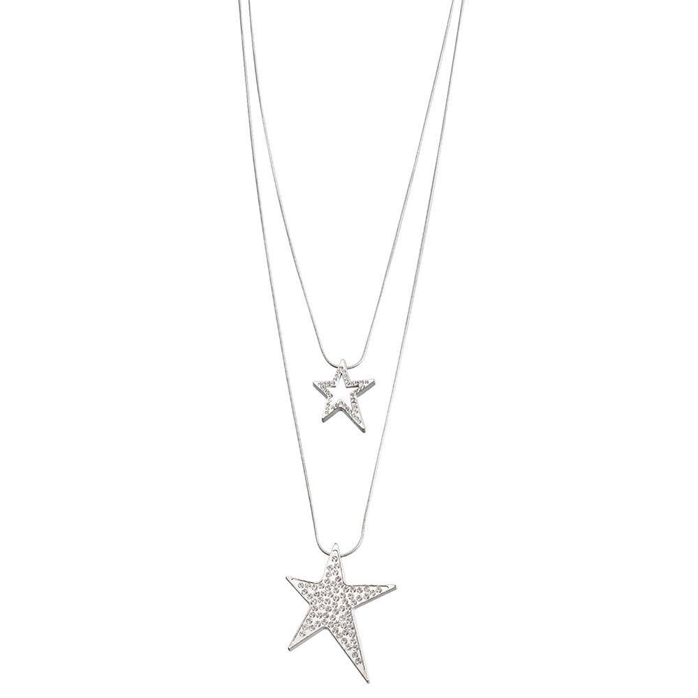 RTY Exaggerated Asymmetry Five-point Star Necklace Double Layer Chain Crystal Star Pendant Sweater Chain