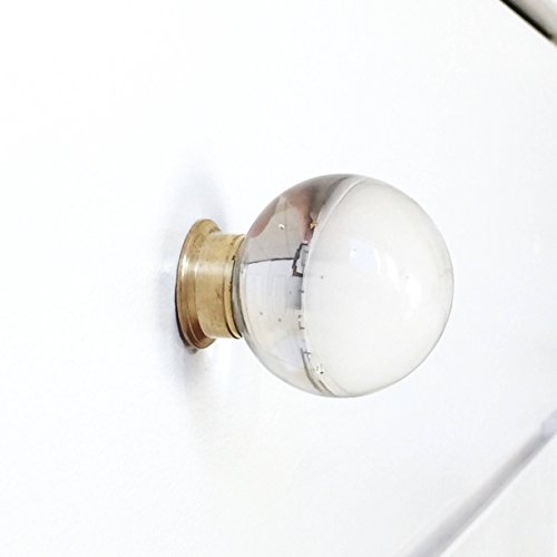 Lucite Glass Brass Knob Large