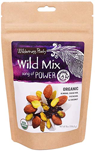 Wilderness Poets Song Of Power Trail Mix (Almonds, Pistachios, Sweetened Cacao Nibs, Golden Raisins, Coconut Flakes) Organic & Raw - 8 oz