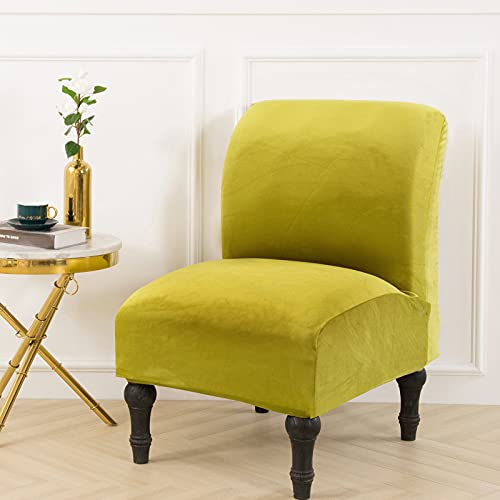 Mifxin Armless Accent Chair Cover Velvet Stretch Washable Chair Slipcover For Slipper Chair Without Armrest Chair Furniture Protector Cover For Living Room Bedroom Hotel (Grass Yellow, 2 Pack) #TOP2