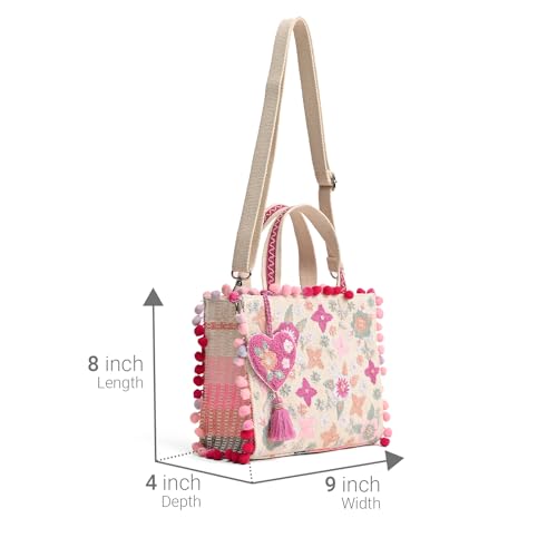 Image of Boho Girl Whimsical Multi Color Jacquard Mini Blush Tote With Adjustable Strap | Wedding Gift For Women | Ladies Purse Shoulder Tote Bag