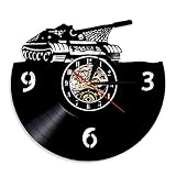 T-34 Char de Combat Principal Horloge Murale Disque Vinyle Horloge Murale soviétique Char Moyen Silhouette découpée au Laser Horloge Murale Horloge à Quartz silencieuse