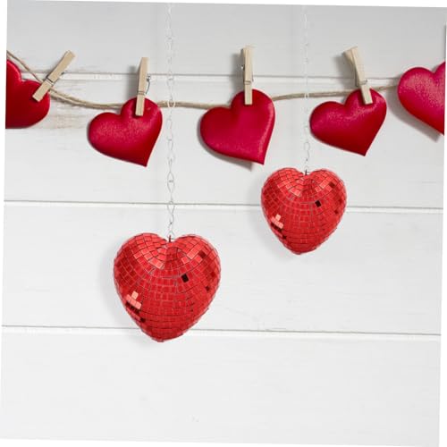 Levemolo 2pcs Heart Shape Reflective Disco Hanging Decor for Party and Home Romantic Dance Decoration Red Chain Vibrant Light Display for Special Events miniatura 6