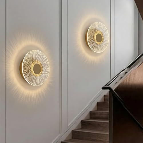 Image of Spiral Gride Glow 3-in-1 LED Wall Light | Modern Fancy Lights for Living Room, Bedroom Wall Decor, Home Decoration Items & Indoor Acrylic Round Shape Night Lamp (Golden, Pack of 1)