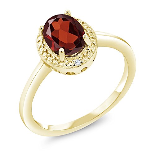 Gem Stone King 18K Yellow Gold Plated Silver Gemstone Birthstone and White Diamond Engagement Ring For Women | Oval 8X6MM | Available In Size 5, 6, 7, 8, 9