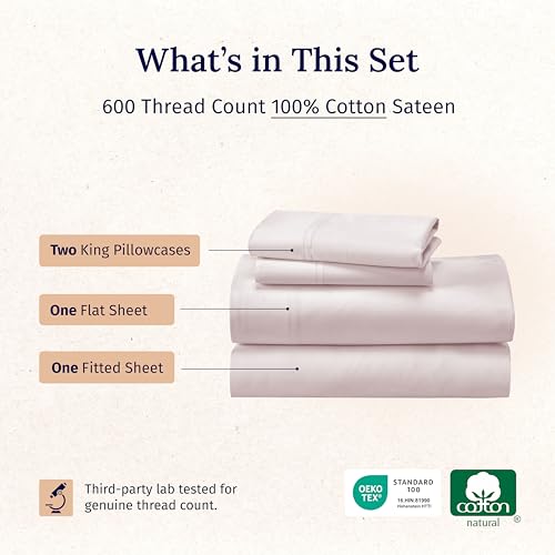 California Design Den Luxury King Size Sheet Set - 100% Cotton, 600 Thread Count Deep Pocket King Sheets, Hotel-Quality Bedding with Sateen Weave - Blush Pink