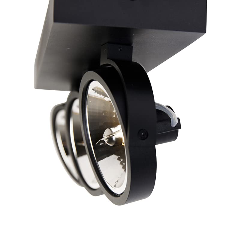 Qazqa Verstellbarer Deckenstrahler, Deckenspot - Go - Schwarz, max. 3W, Geeignet für LED, 45.4cm, Rechteckig, 3-flammig, Ideal als Flur, Küche lampe, Schlafzimmerlampe, Wohnzimmerlampe und