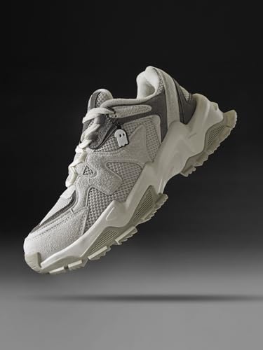 Image of The Souled Store Fumes NX: Sage Men and Boys Low Top Sneakers Green and Off White Streetwear Chunky Trainer Breathable Mesh Cushioned Midsole Durable Sole Lace Up Lightweight Padded Collar