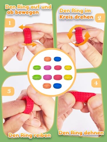 Willingood 12 Stück Silikon Fidget Toys, Anti-Stress Ring für Kinder und Erwachsene, Sensorik Spielzeug, Massageringe für Finger Akupressurring, Fidget Ring für Anxiety, ADHD, Autismus