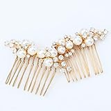 JEAIRTS Pearl Wedding Hair Comb Rhinestone Bridal Hair Accessories for Women (2-Gold)