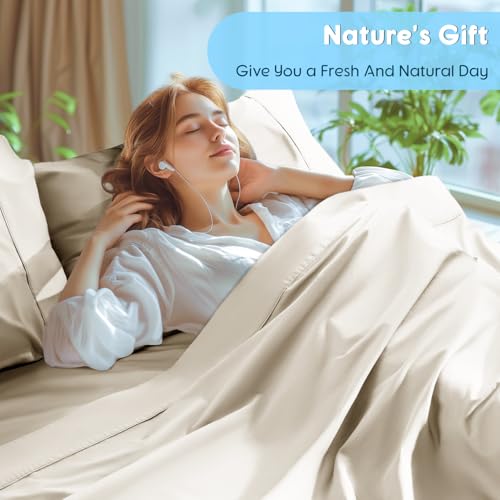 Image of SONORO KATE 1000 Series 100% Egyptian Cotton Queen Sheet Set,4 Pieces | Soft,Breathable Long Staple,Sateen Weave,Luxury 5-Star Hotel Bed Sheets,16 inch Deep Pocket,Cream