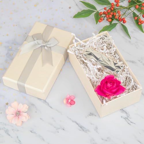 Image of Awestuffs Premium Gift Box Set with Ribbon Closure, Luxury Decorative Gift Packaging Boxes for Birthday, Wedding, Anniversary, Festival, Return Gifts, Corporate Gifting & Special Occasions (White Crinkle (100GM), Large)